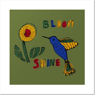 Bloom shine humming bird flower minimal art Posters and Art